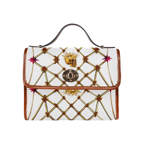 Gold Skull and Honey Bee-Magenta Stars- Clutch Handbag in Color White and Tan