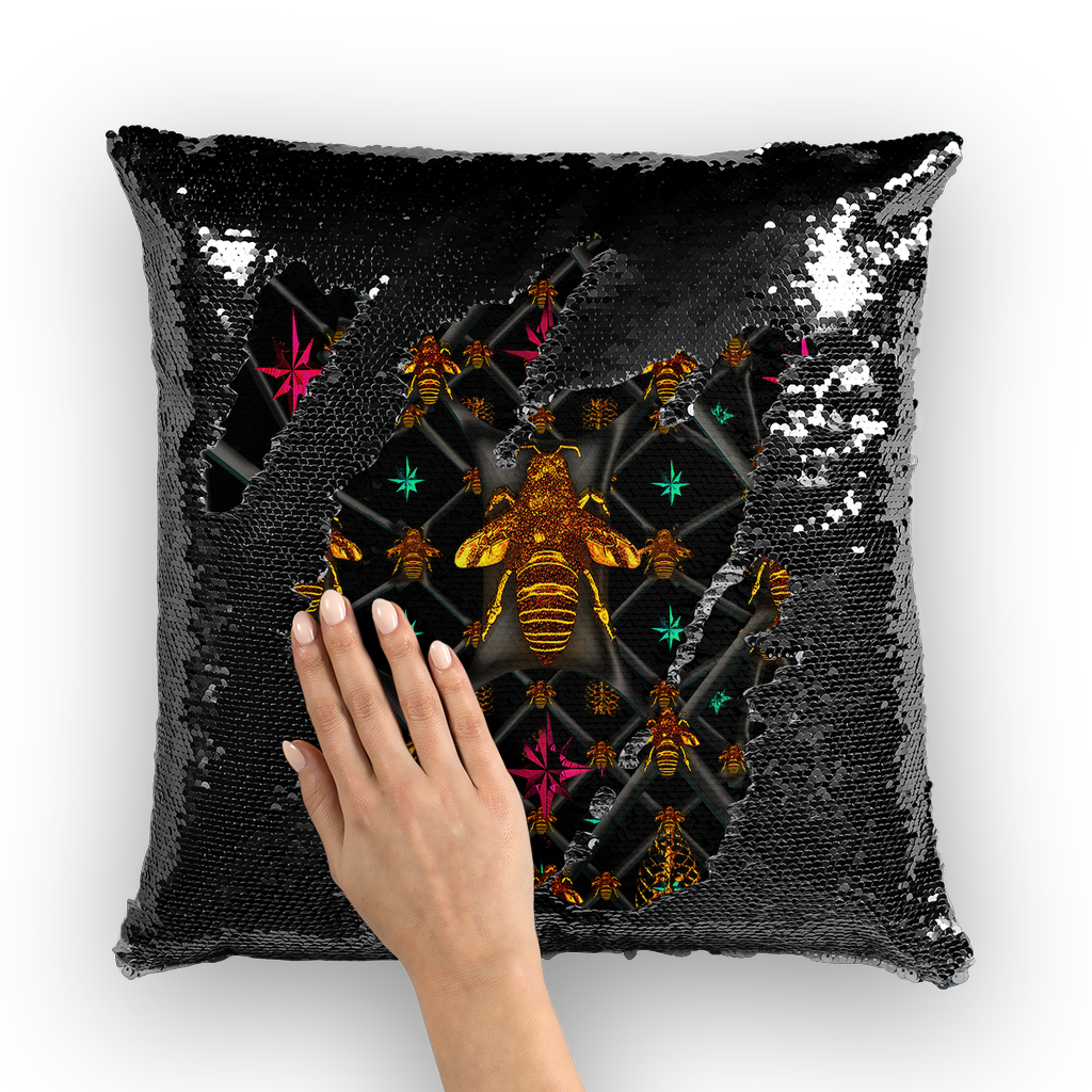 Bee Divergent Abstract- French Gothic Sequin Pillowcase or Throw Pillow in Back to Black | Le Leanian™