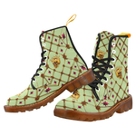 Golden Skull & Magenta Stars- Women's French Gothic Combat  Boots in Light Green | Le Leanian™