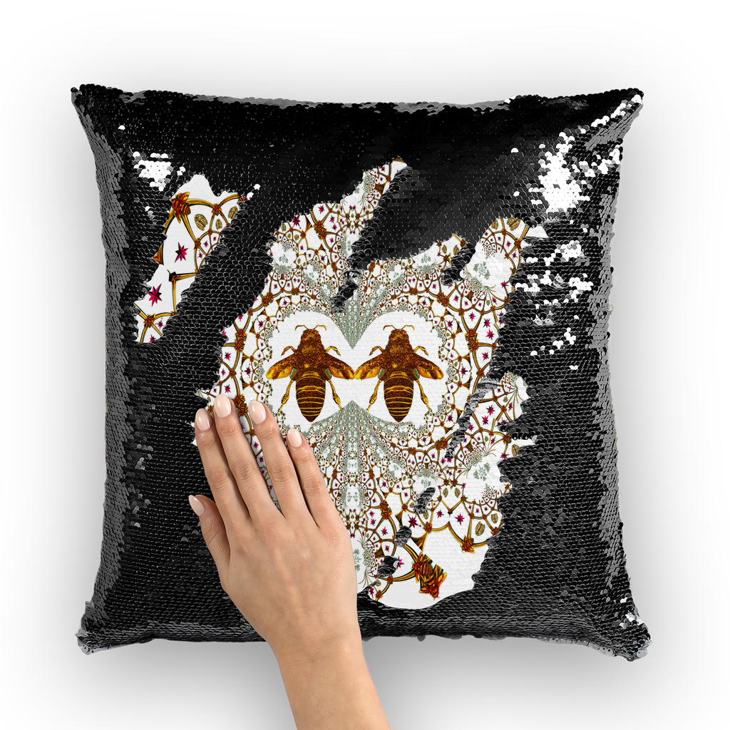 Baroque Honey Bee Extinction- French Gothic Sequin Pillowcase or Throw Pillow in White | Le Leanian™
