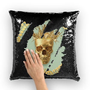Caesar Gilded Skull- French Gothic Sequin Pillowcase or Throw Pillow in Pastel | Le Leanian™
