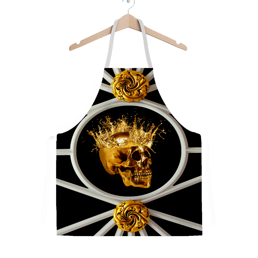 French Gothic Chic- Gold Skull- Classic Apron in Black