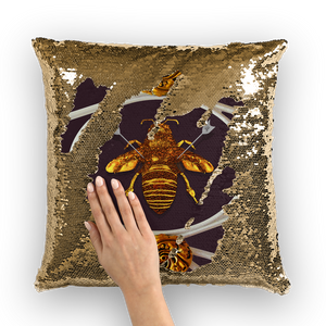 Versailles Queen Bee -French Gothic Sequin Pillow Case Throw Pillow-Muted Eggplant Wine Purple