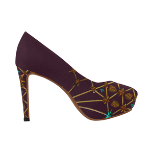 Gilded Ribs & Hive- Women's French Gothic Heels in Eggplant Wine | Le Leanian™