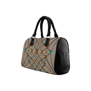 Bee Divergence Dark Ribs & Jade Stars- French Gothic Boston Handbag in Cocoa Clay | Le Leanian™
