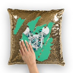 Siamese Skeletons with Teal Butterflies coming out The Rib cage-Gold Sequin Pillowcase- Jade Teal Blue Green