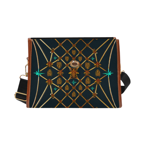 Gilded Bees & Ribs- Classic French Gothic Mini Brief Handbag in Midnight Teal | Le Leanian™