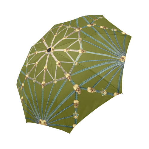 Skull Cathedral- Semi & Auto Foldable French Gothic Umbrella in Bold Olive | Le Leanian™