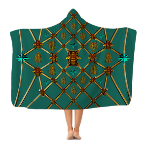 Gilded Bees & Ribs Teal Stars- Adult & Youth Hooded Fleece Blanket in Jade | Le Leanian™