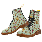 Women's Gold Skull and Magenta Stars- Marten Boots- Lace-Up Combat Boots in Color Pastel Blue