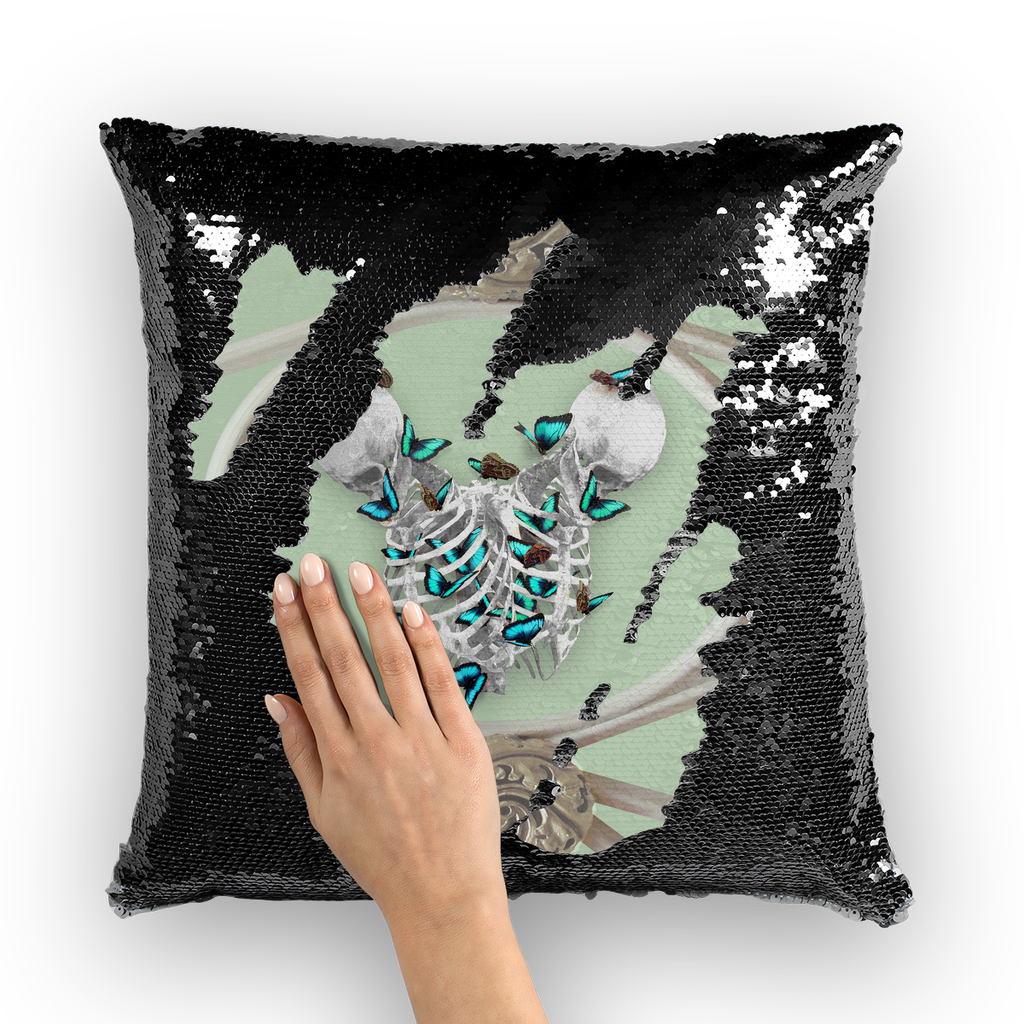 Versailles Whispers Divergent Teal Duality- French Gothic Sequin Pillowcase or Throw Pillow in Pastel | Le Leanian™