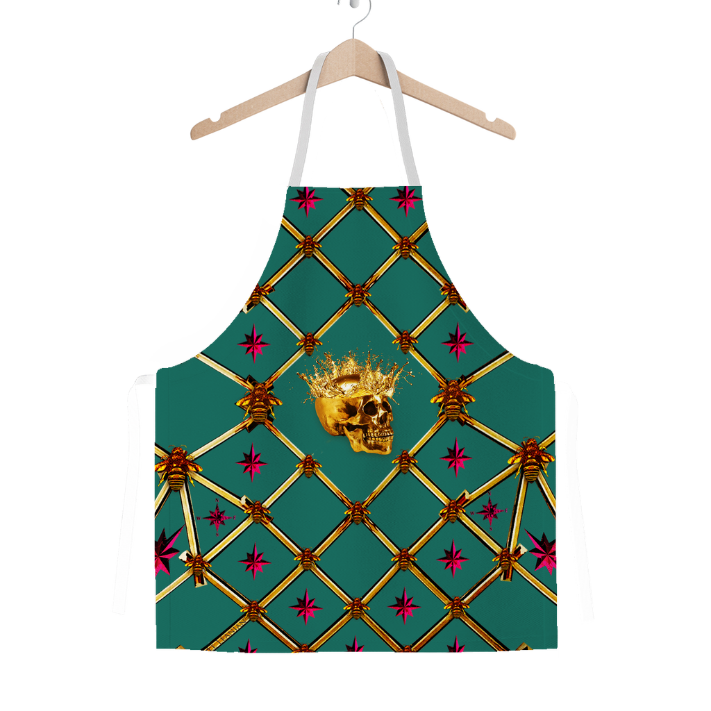 Skull Honeycomb & Magenta Stars- Classic French Gothic Apron in Jade | Le Leanian™