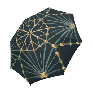 Skull Cathedral- Semi & Auto Foldable French Gothic Umbrella in Midnight Teal | Le Leanian™