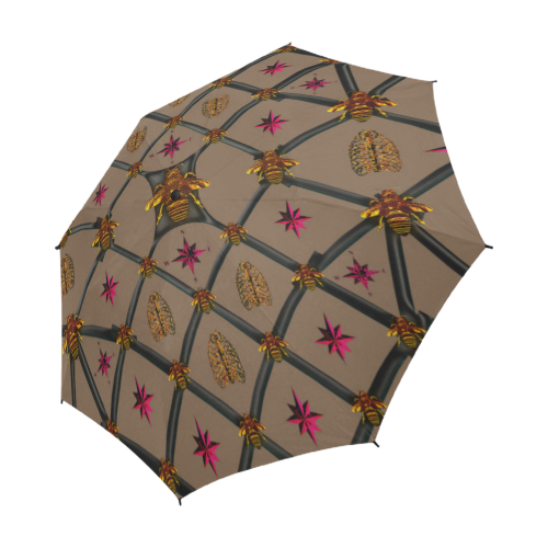 Bee Divergent Dark Ribs & Magenta Stars- Semi & Auto Foldable French Gothic Umbrella in Neutral Camel | Le Leanian™