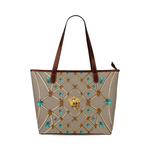 Gold Skull and Teal Stars- Classic Tote- Shoulder bag- in Color Tan, Cocoa, Clay, Brown, Neutral