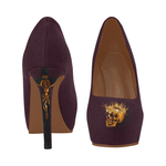 Women's Crucifix and Skull High Heel Shoes- in Color Eggplant Wine, Neutral Eggplant, Neutral PURPLE