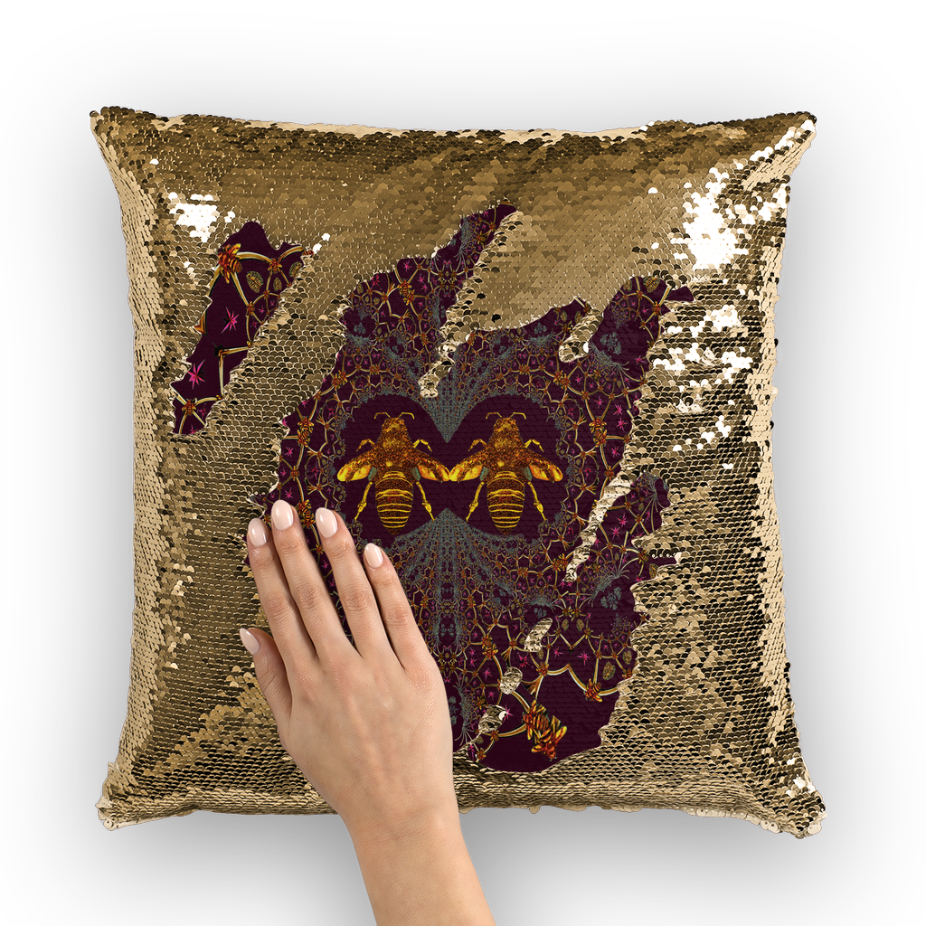 Sequin Gold & BLACK PILLOW CASE-Throw PILLOW-Baroque Bee Pattern-Color EGGPLANT WINE, WINE RED, BLOOD PURPLE