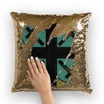 Crossroad Crucifix Gothic Sequin Pillowcase-Throw Pillow- Teal blue Green