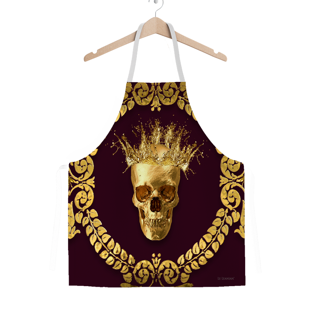 Classic Apron-Gold SKULL and Crown-Gold WREATH-Color EGGPLANT WINE, WINE RED, BURGUNDY, MAROON, BLOOD PURPLE