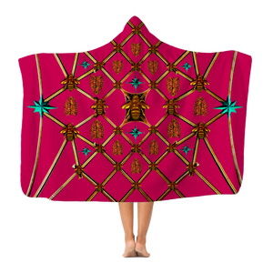 Gilded Bees & Ribs Teal Stars- Adult & Youth Hooded Fleece Blanket in Bold Fuchsia | Le Leanian™