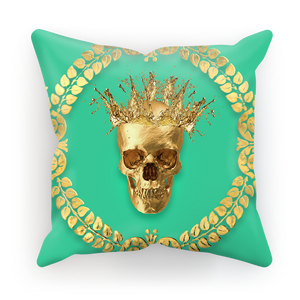 Caesar Gilded Skull- French Gothic Satin & Suede Pillowcase in Bold Jade Teal | Le Leanian™