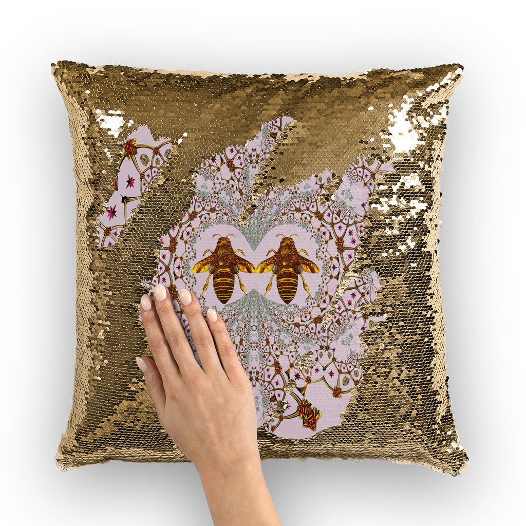 Baroque Honey Bee Extinction- French Gothic Sequin Pillowcase or Throw Pillow in Lightest Blush Taupe | Le Leanian™