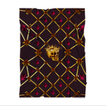 Skull Gilded Honeycomb & Magenta Stars- Classic French Gothic Fleece Blanket in Muted Eggplant Wine | Le Leanian™