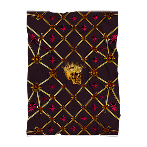 Skull Gilded Honeycomb & Magenta Stars- Classic French Gothic Fleece Blanket in Muted Eggplant Wine | Le Leanian™