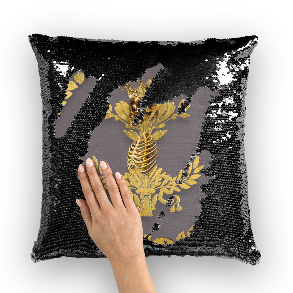 Caesar Skull Relief- French Gothic Sequin Pillowcase or Throw Pillow in Lavender Steel | Le Leanian™