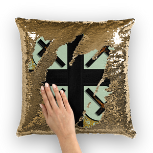 Crossroad Crucifix Gothic Sequin Pillowcase-Throw Pillow- Pastel Blue
