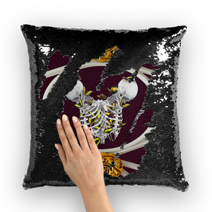 Versailles Gilded Skull Divergence Golden Whispers- French Gothic Sequin Pillowcase or Throw Pillow in Eggplant Wine | Le Leanian™