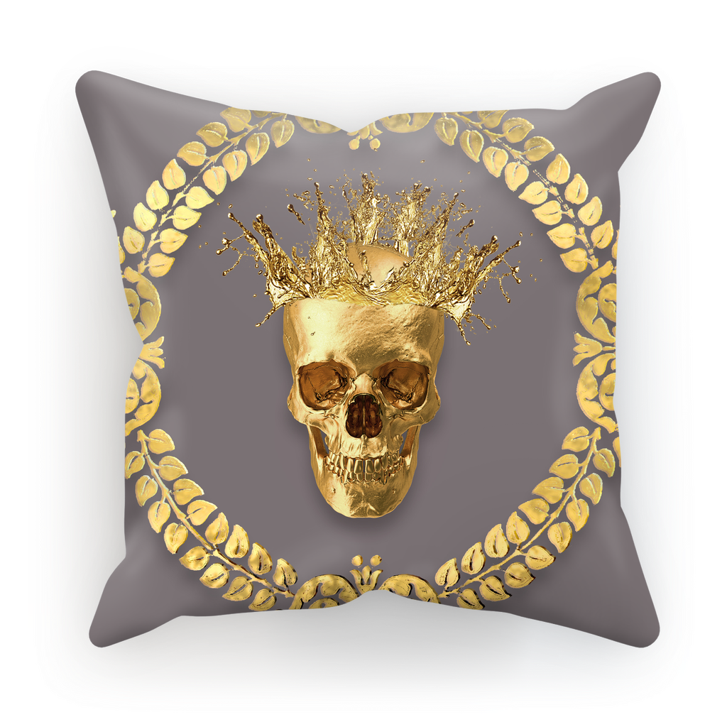 Caesar Gilded Skull- French Gothic Satin & Suede Pillowcase in Lavender Steel | Le Leanian™