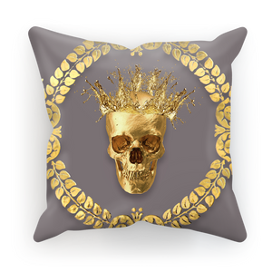 Caesar Gilded Skull- French Gothic Satin & Suede Pillowcase in Lavender Steel | Le Leanian™