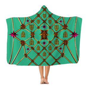 Bee Divergence Gilded Ribs & Magenta Stars- in Bold Jade Teal Classic French Gothic Adult Hooded Fleece Blanket | Le Leanian™