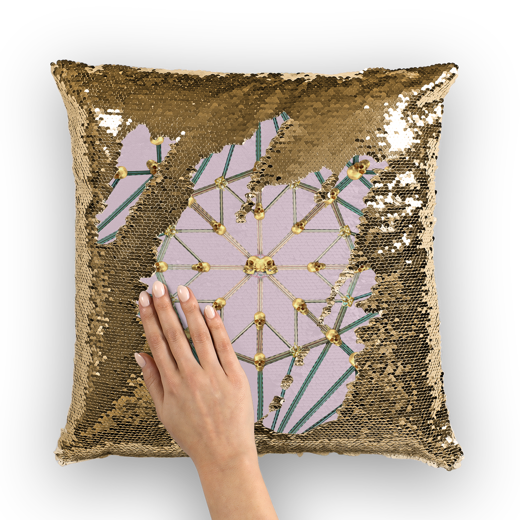 Skull Cathedral- French Gothic Sequin Pillowcase or Throw Pillow in Nouveau Blush Taupe | Le Leanian™