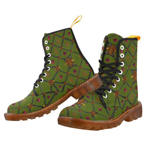 Bee Divergent Dark Ribs & Magenta Stars- Women's French Gothic Combat  Boots in Bold Olive | Le Leanian™