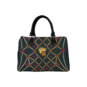 Gold Skull and Magenta Stars- Honey Bee Pattern- Classic Boston Handbag in Colors Midnight Teal-Blue and Black