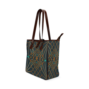 Women's Honey Bee, Ribs, Blue Star Pattern- Shoulder Tote in Color BLUE