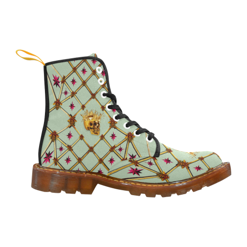Golden Skull & Magenta Stars- Women's French Gothic Combat  Boots in Pastel | Le Leanian™