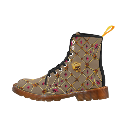 Golden Skull & Magenta Stars- Women's French Gothic Combat  Boots in Neutral Camel | Le Leanian™