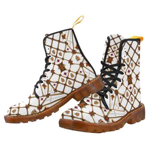 Women's Bee-Ribs-Teal Stars Pattern- Military Marten Boots color WHITE