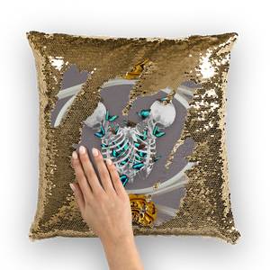 Versailles Gilded Skull Divergence Teal Whispers- French Gothic Sequin Pillowcase or Throw Pillow in Lavender Steel | Le Leanian™