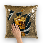 Versailles Golden Skull- French Gothic Sequin Pillowcase or Throw Pillow in Midnight Teal | Le Leanian™