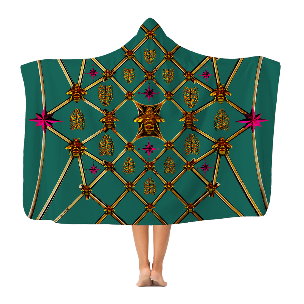Bee Divergence Gilded Ribs & Magenta Stars- in Jade Classic French Gothic Adult Hooded Fleece Blanket | Le Leanian™