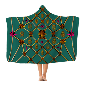 Bee Divergence Gilded Ribs & Magenta Stars- in Jade Classic French Gothic Adult Hooded Fleece Blanket | Le Leanian™