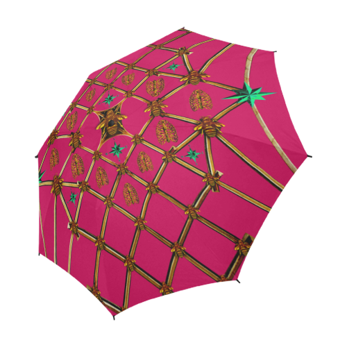 Bee Divergence Gilded Ribs & Jade Stars- Auto & Semi Auto Foldable French Gothic Umbrella in Bold Fuchsia | Le Leanian™