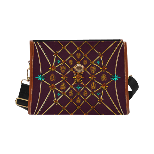 Gilded Bees & Ribs- Classic French Gothic Mini Brief Handbag in Eggplant Wine | Le Leanian™