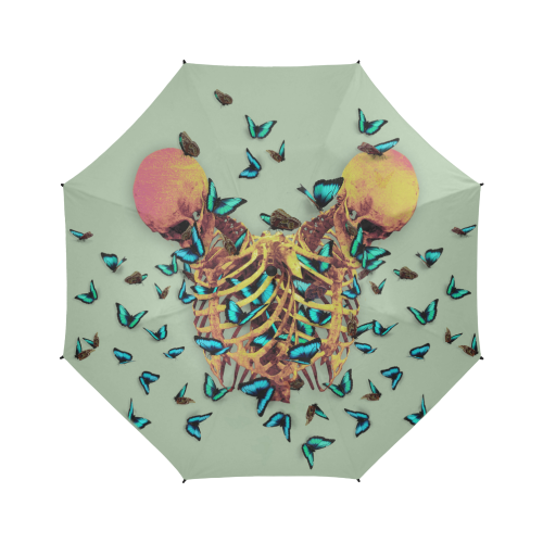 Siamese Skull Morpho-Semi-Auto Foldable French Gothic Umbrella in Pastel | Le Leanian™