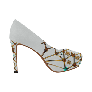 Gilded Ribs & Hive- Women's French Gothic Heels in Lightest Gray | Le Leanian™