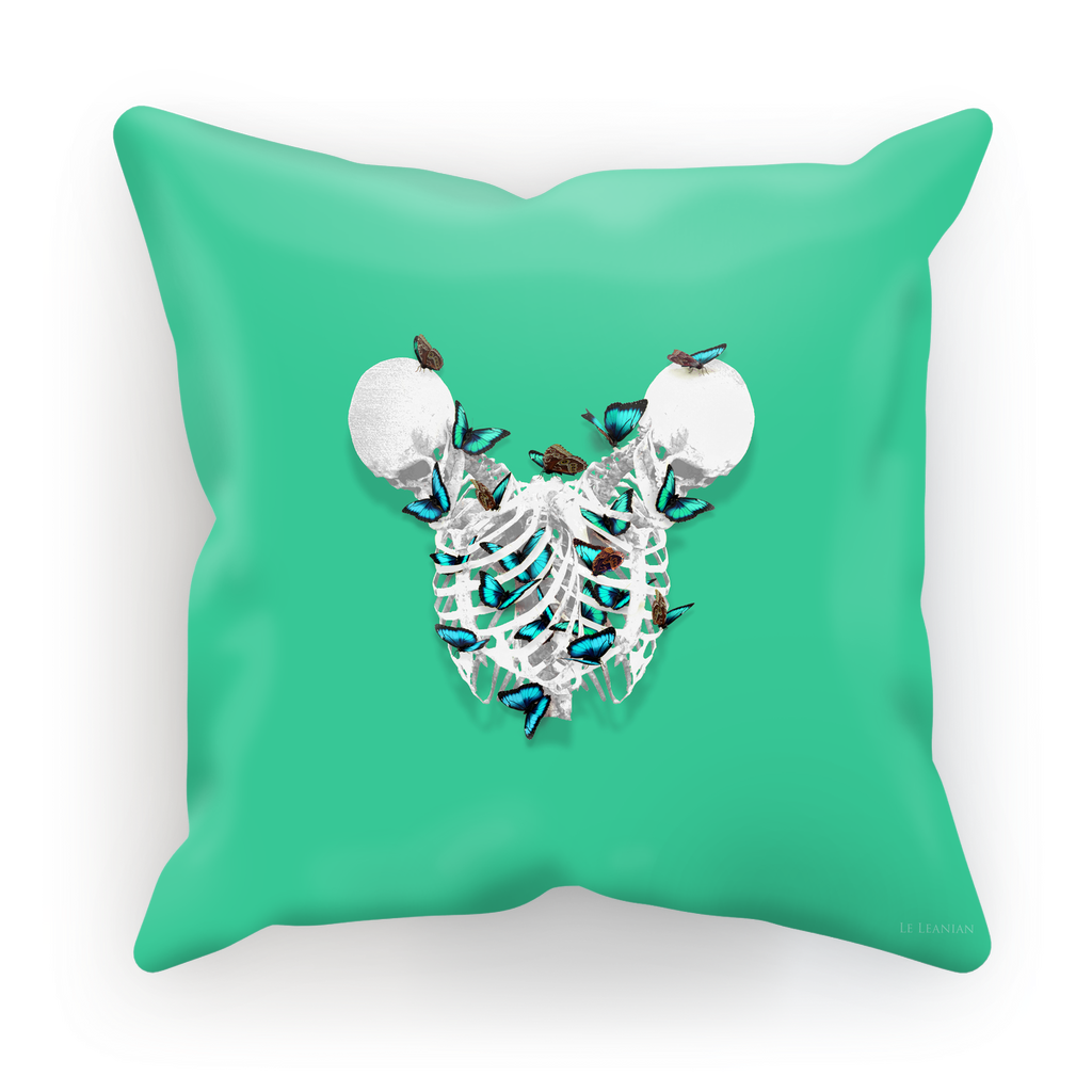 Siamese Skeletons with Teal Butterflies coming out The Rib cage- in Bold Jade Teal Blue Green